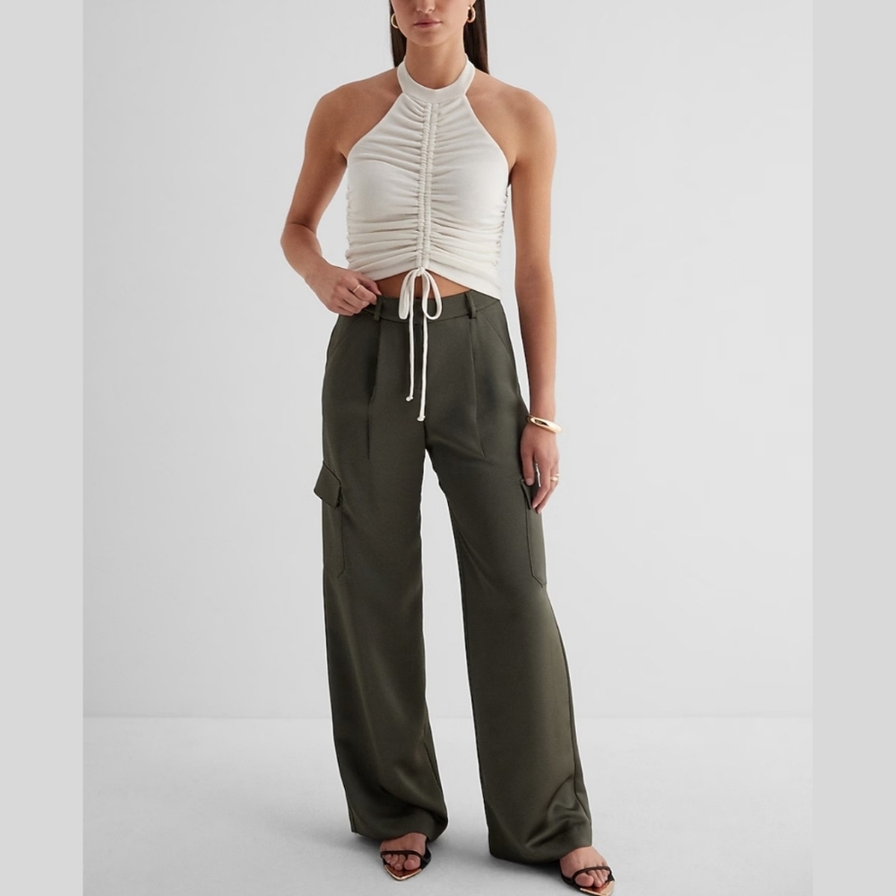 NWT Express Gold Mustard Color Ruched Halter Tank Top